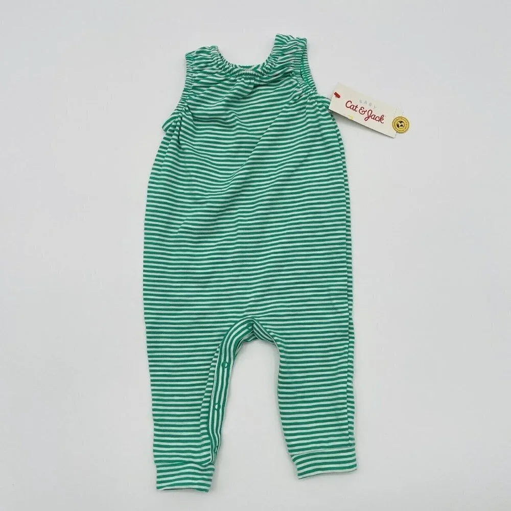 Cat & Jack Unisex Baby 3-6 Months Striped Slub Jersey Romper in Green/White 2054